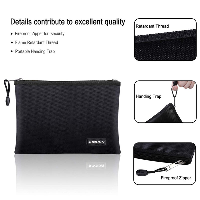 JUNDUN Fireproof Document Bags,14.2â€x 10.0â€Waterproof and Fireproof Money Bag with Aluminum Foil Lining,Fireproof Safe Storage Pouch with Zipper for Document and Cashï¼ŒBlack - Image 3